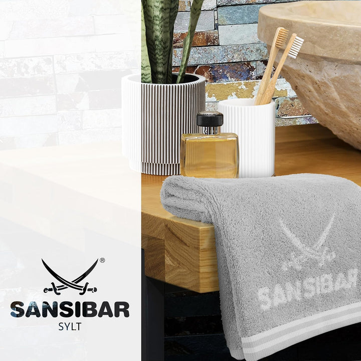 Sansibar Handtuch 4er Set 50x100 cm 100% Baumwolle Doubleface Frottiertuch gestreifte Borde Zweifarb