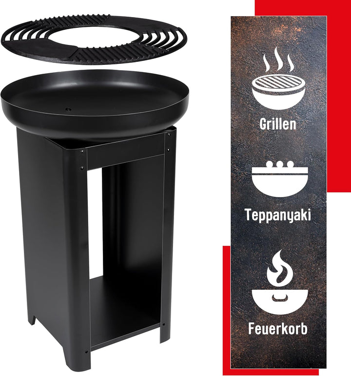 BBQ Collection 3-in-1 Feuerschale und Teppanyaki Grillrost - Feuerkorb - Plancha Grillplatte - 61 x