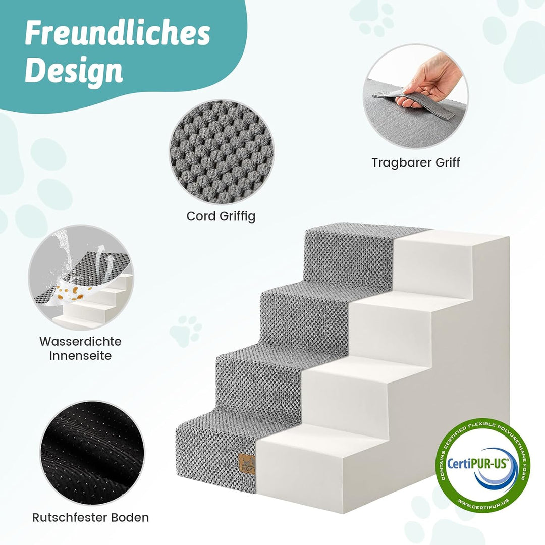 COZY KISS Hundetreppe für Kleine Hunde, 4Stufen Breiter Haustiertreppe für Bett Couch Auto, 45cm Hoc