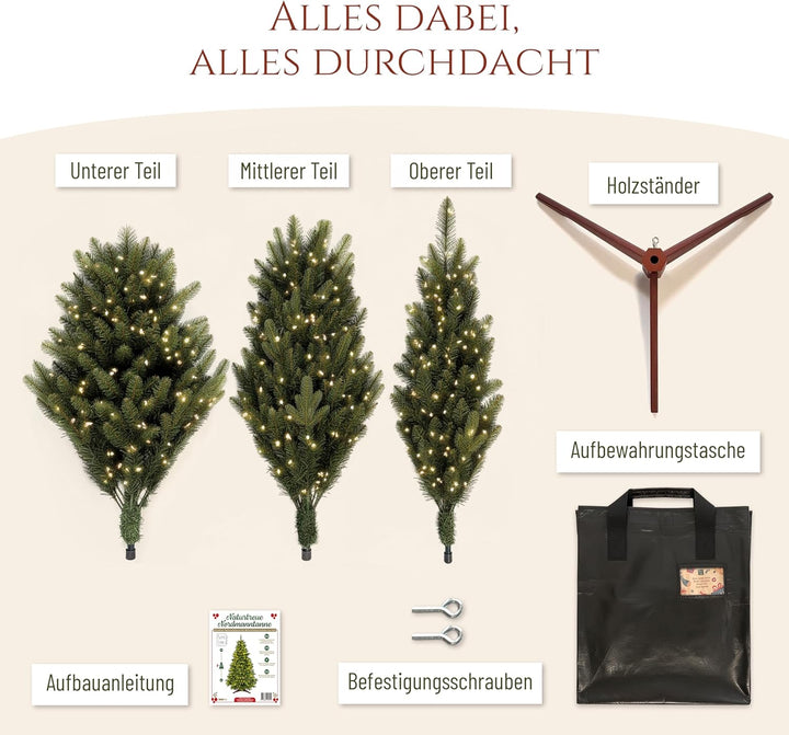 Premium Weihnachtsbaum künstlich mit Beleuchtung 180cm - TESTSIEGER - Naturgetreu, dichte Zweige, LE