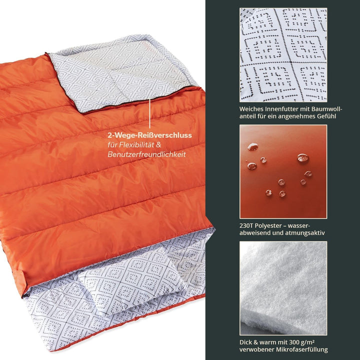 Skandika Doppelschlafsack Iceland Double | Schlafsack 2 Personen 3 Jahreszeiten, mit/ohne Flanell, B