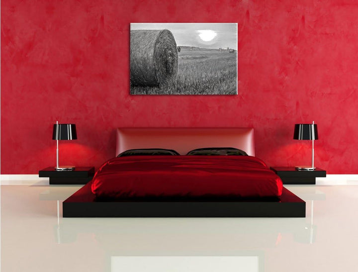 Pixxprint Strohballen auf Feld als Leinwandbild/Grösse: 100x70 / Wandbild/Kunstdruck/fertig bespannt
