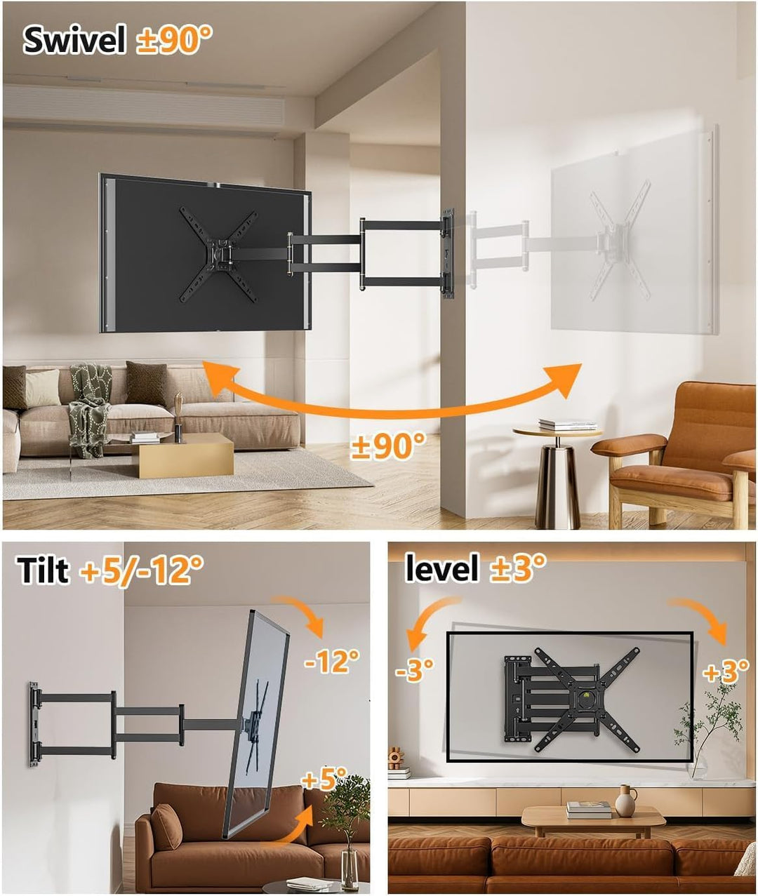 180° Drehung TV Wandhalterung mit 1035 mm Langem Arm, FORGING MOUNT Wandhalterung Gelenkarm Schwenkb