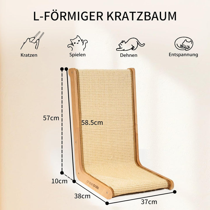 CheerPals L-Form Sisal Kratzbrett Katzen - 105° Design, Katze Kratzer aus Massives Buchenholz & Natü