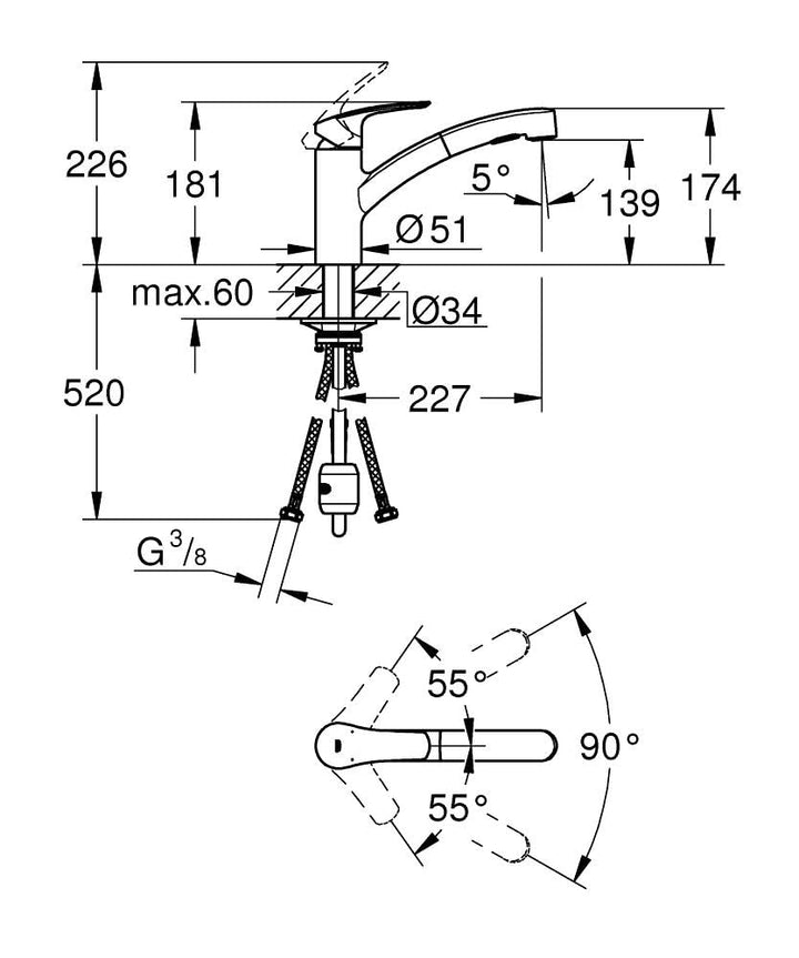 Grohe EUROSMART EINHAND-SPÜLTISCHBATTERIE, 30305001 Chrom Einzelpack, Einzelpack