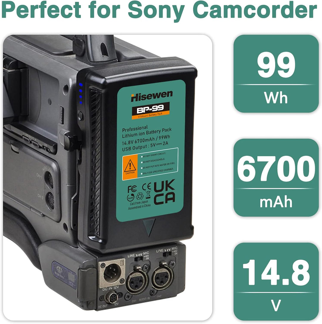 BP-99 V Mount Akku, Hisewen 6700mAh 99Wh V-Lock Battery und D-Tap Ladegerät Kompatibel mit Sony Camc