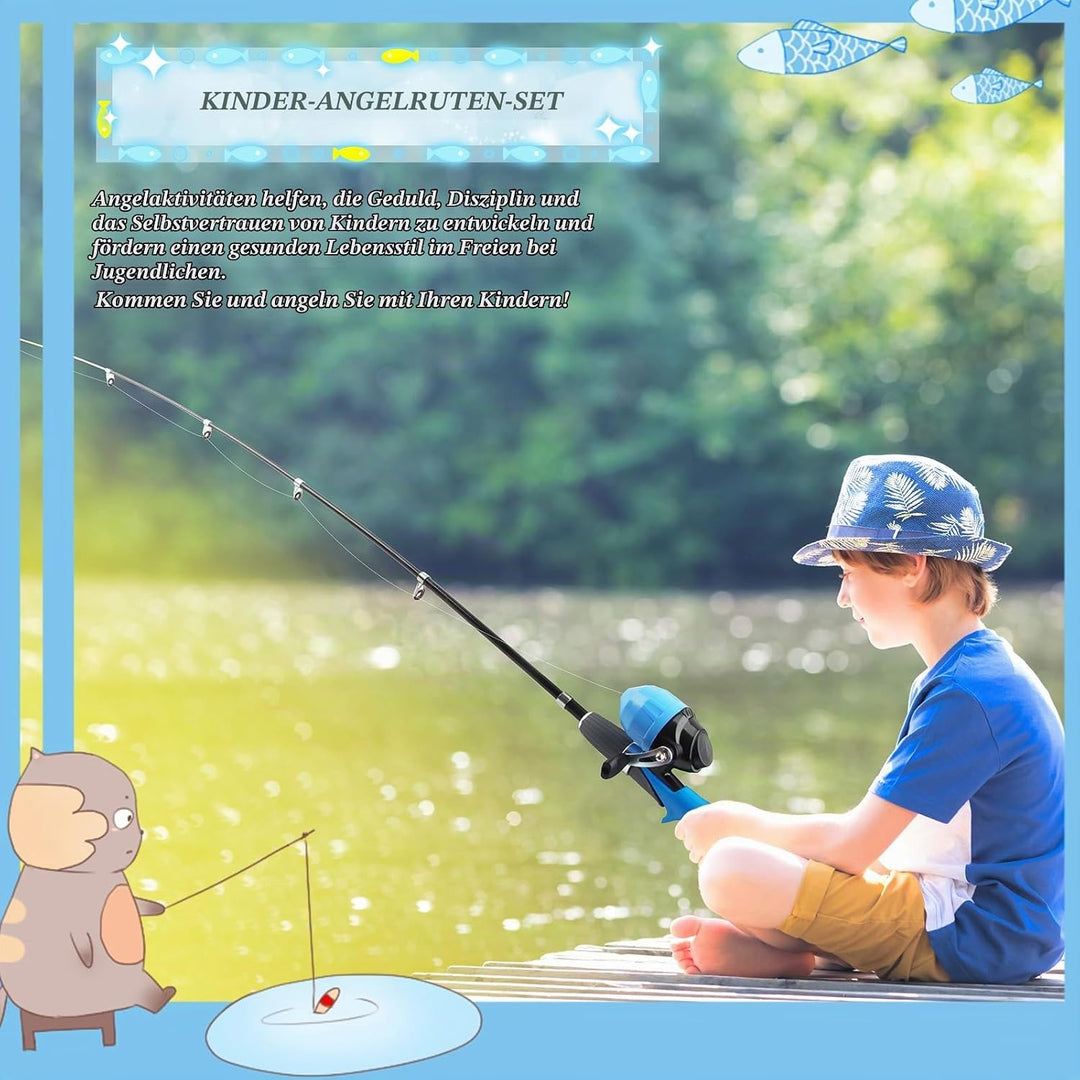 dellyy Angel, Angelset für Kinder, Kinderangel, Angelrute + Angelrolle, Angelköder-Set und Zubehör,