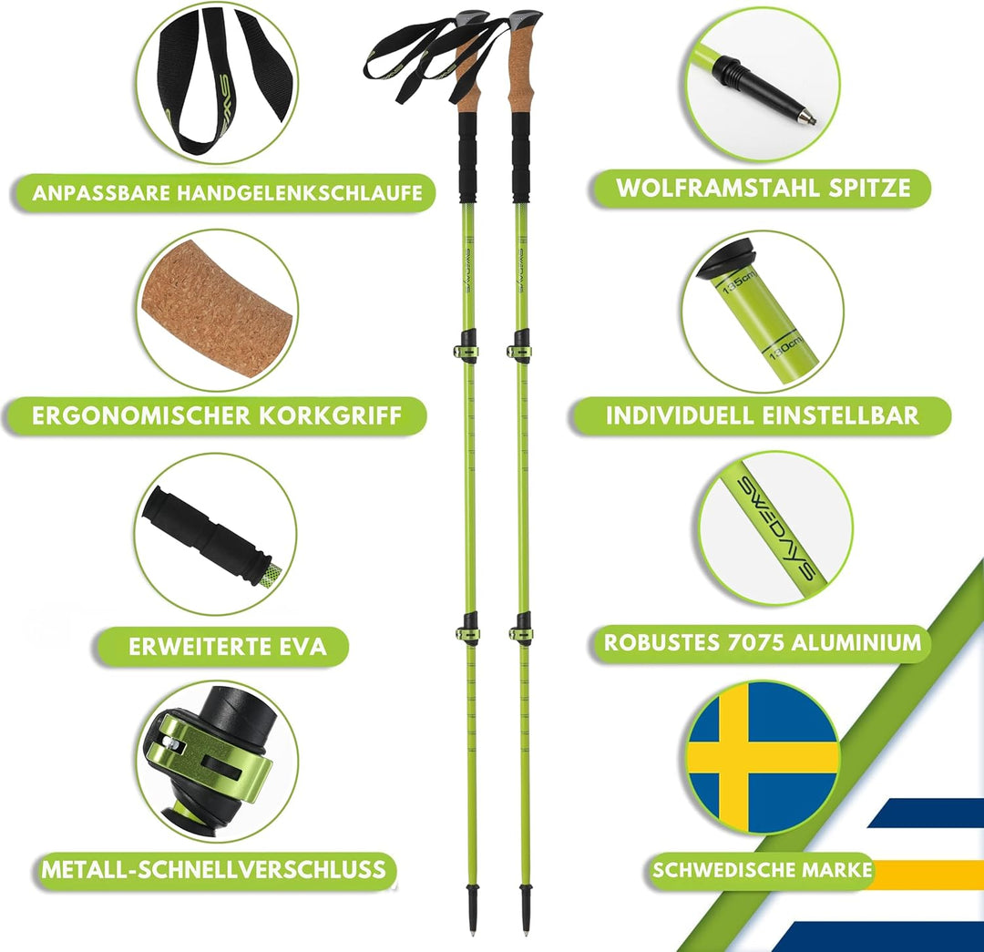Wanderstöcke Teleskop aus Carbon & Aluminium - Nordic Walking Stöcke mit Korkgriff für Damen & Herre