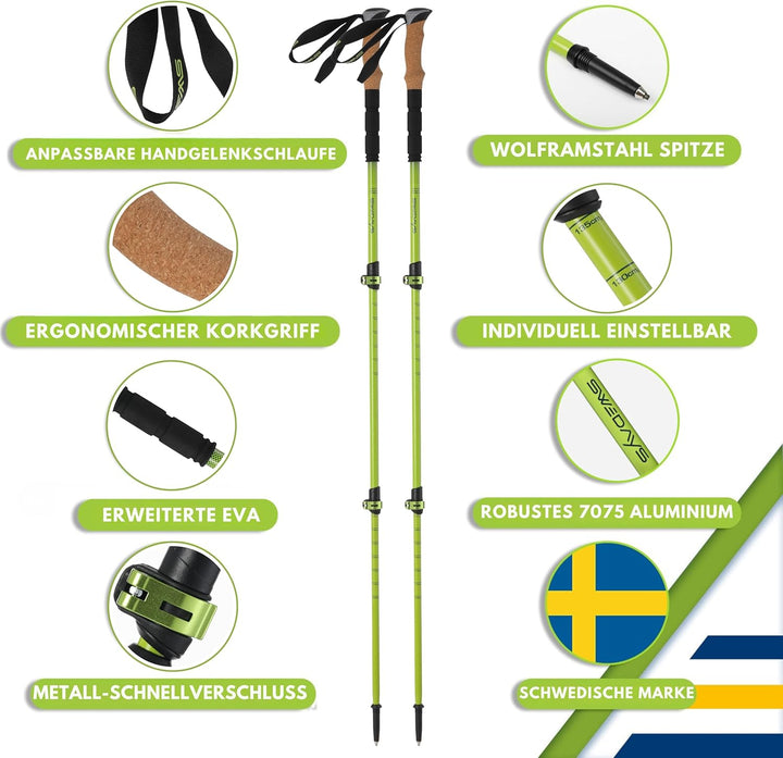 Wanderstöcke Teleskop aus Carbon & Aluminium - Nordic Walking Stöcke mit Korkgriff für Damen & Herre