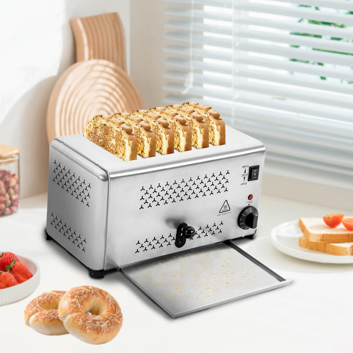 Toaster 6 Scheiben 3 Bräunungstufe 2400W Toaster Edelstahl | Aufwärmfunktion | Liftfunktion | Abscha