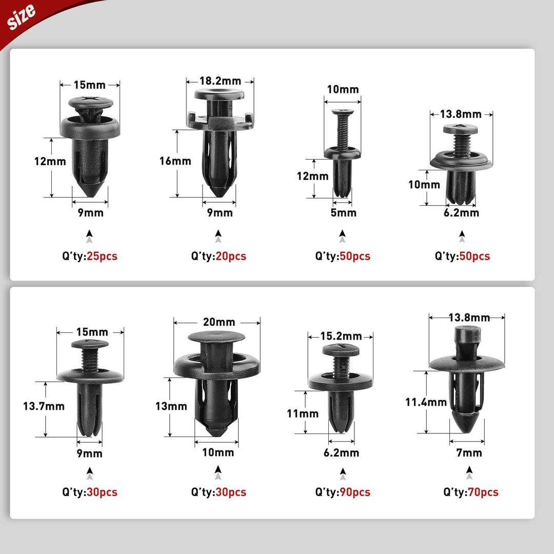 Nilight 635 Stück Auto Push Retainer Clips - 16 beliebtesten Grössen Nylon Stossstange Fender Nieten