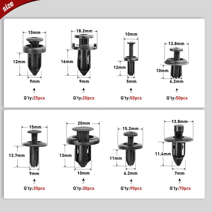 Nilight 635 Stück Auto Push Retainer Clips - 16 beliebtesten Grössen Nylon Stossstange Fender Nieten