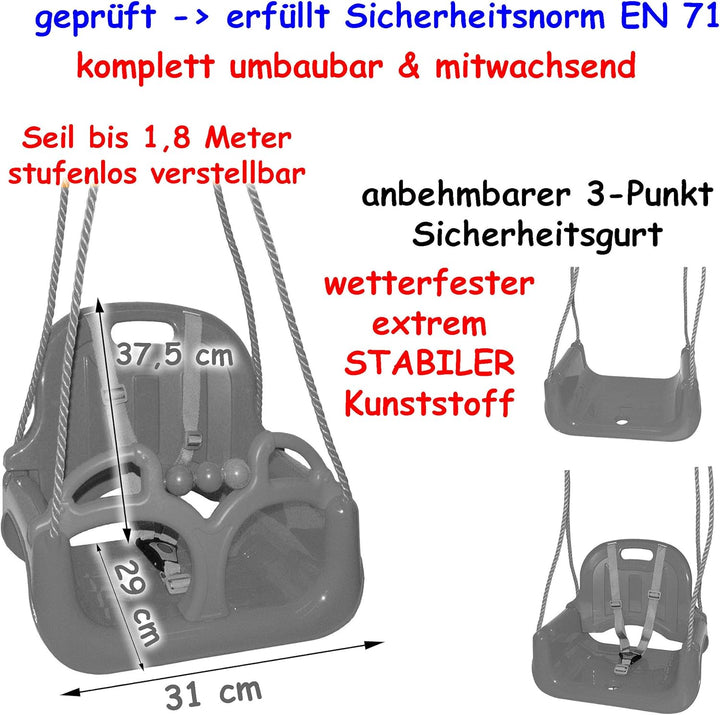 alles-meine.de GmbH mitwachsende - Gitterschaukel/Babyschaukel mit Gurt - ROT/GELB/BLAU - Leichter E