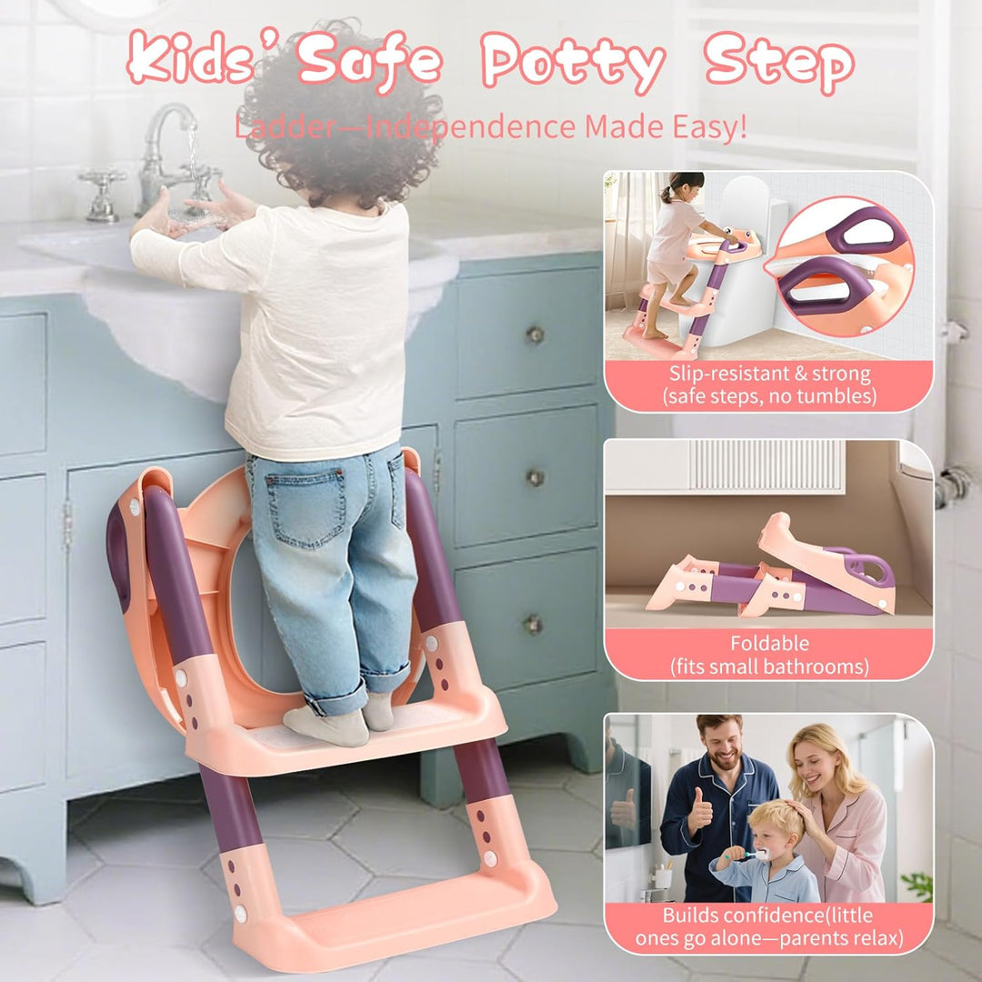Toilettensitz Kinder mit Treppe, Toilettentrainer für Kinder, 2 IN 1 Toilettentrainer mit Treppe für