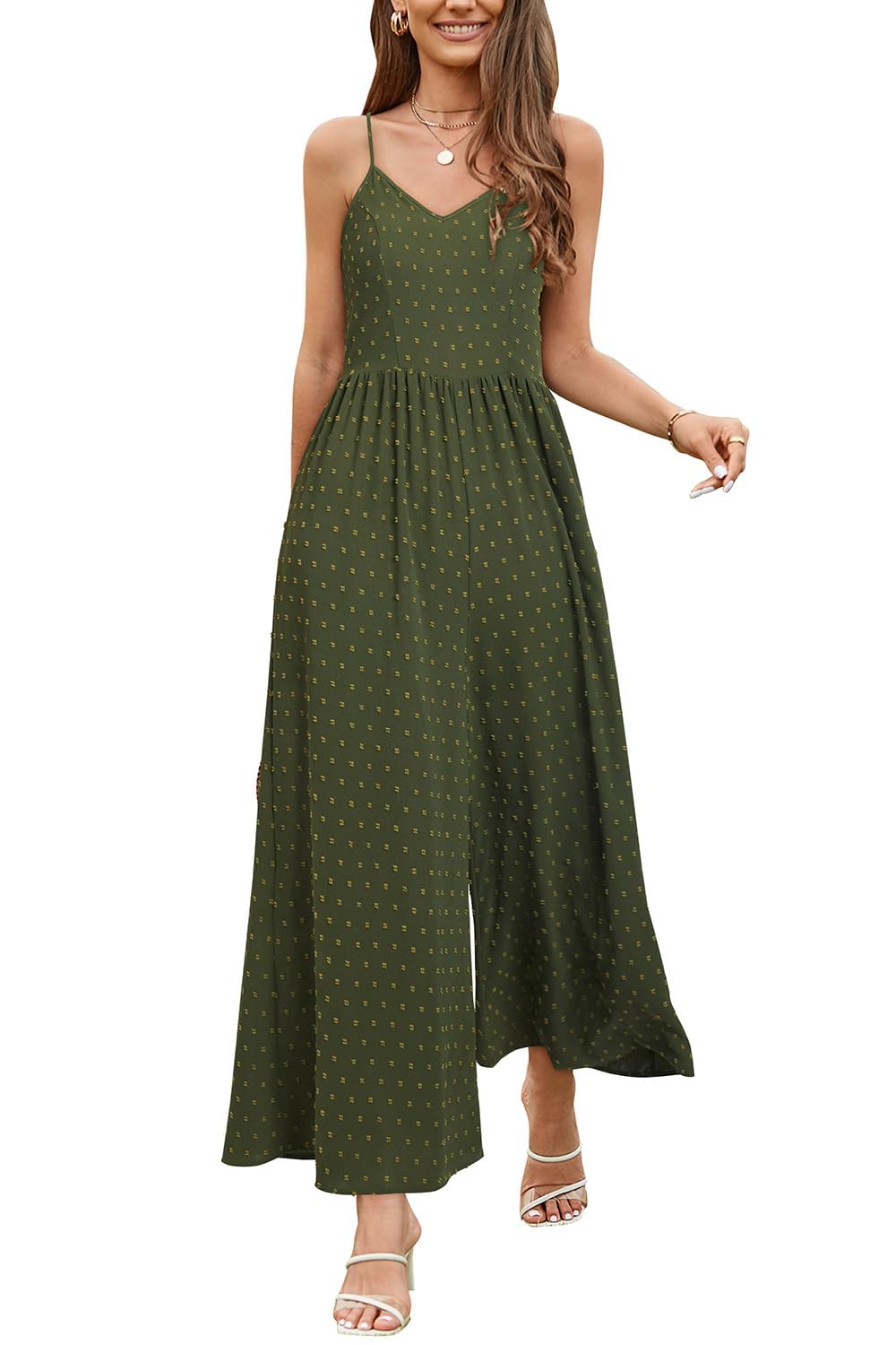 LAISHEN Jumpsuit Damen Sommer Overall Elegant Festlich Hochzeit Lang Hosenanzug Weites Bein Hose Pla