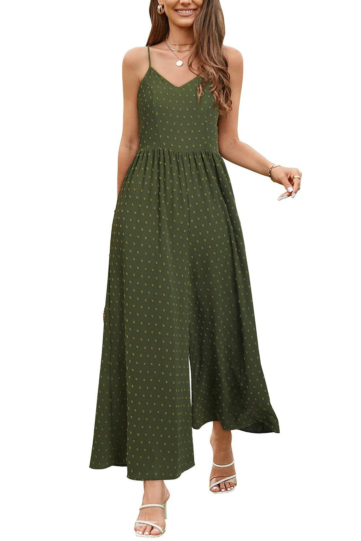 LAISHEN Jumpsuit Damen Sommer Overall Elegant Festlich Hochzeit Lang Hosenanzug Weites Bein Hose Pla