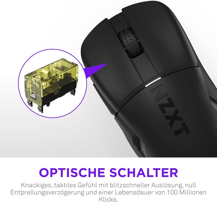 NZXT Gamingmaus Lift Elite Wireless – Ultraleicht: 57 g – Abfragerate 4K / 8K, optische Schalter, op