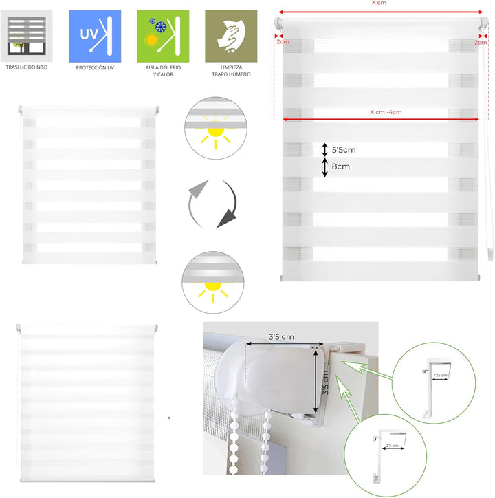 Blindecor - Indus doppelrollo klemmfix ohne bohren - duo rollo klemmfix Weiss - 130 x 130 cm(Breite