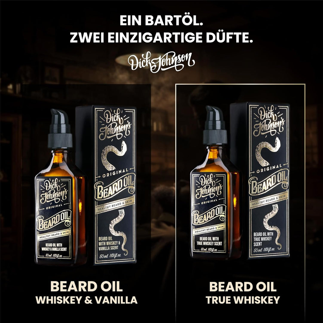 Dick Johnson Beard Oil True Whiskey | Bartöl für Männer | Bart Weichmacher mit Johannisbeersamenöl,