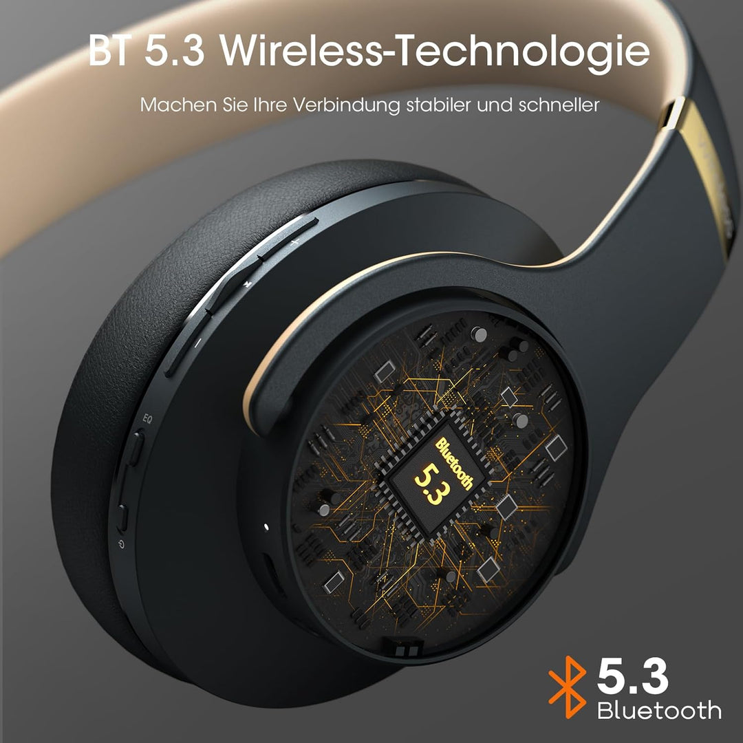 DOQAUS Bluetooth Kopfhörer Over Ear, [Bis zu 52 Std] Kabellose Kopfhörer mit 3 EQ-Modi, HiFi Stereo