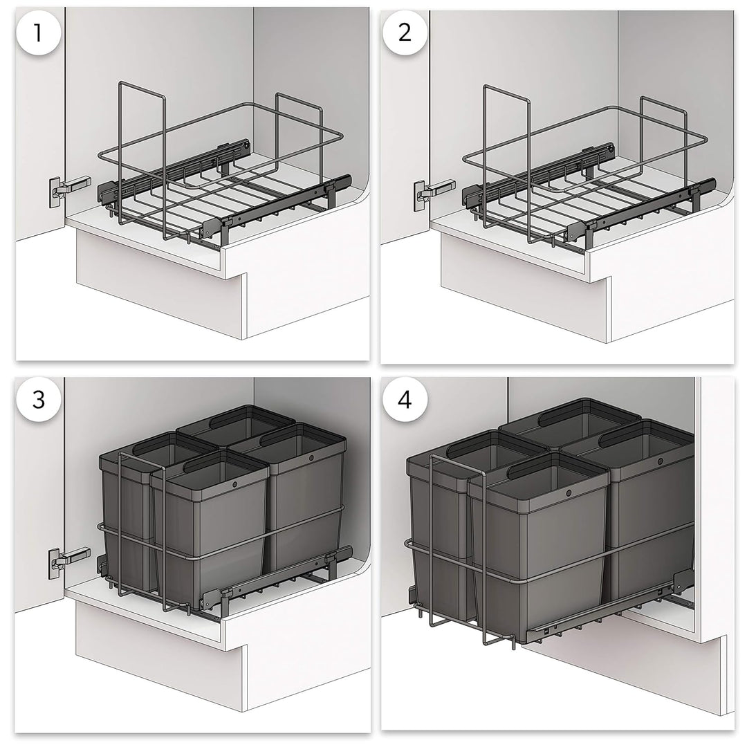 LM 79/4 Einbau Mülleimer ausziehbar mit 4x8L Abfalleimer Korbauszug anthrazitfarben 33,2x48x35,5 cm