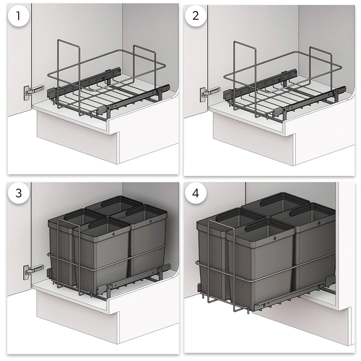 LM 79/4 Einbau Mülleimer ausziehbar mit 4x8L Abfalleimer Korbauszug anthrazitfarben 33,2x48x35,5 cm