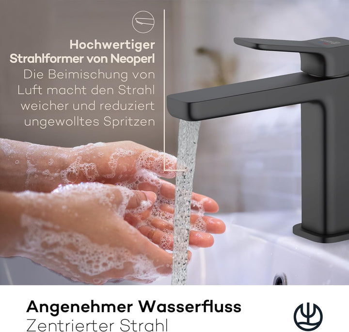 KLUDI-X3 Waschtischarmatur mit Push-Open Ablaufgarnitur, Auslaufhöhe 110 mm, wassersparender Wasserh