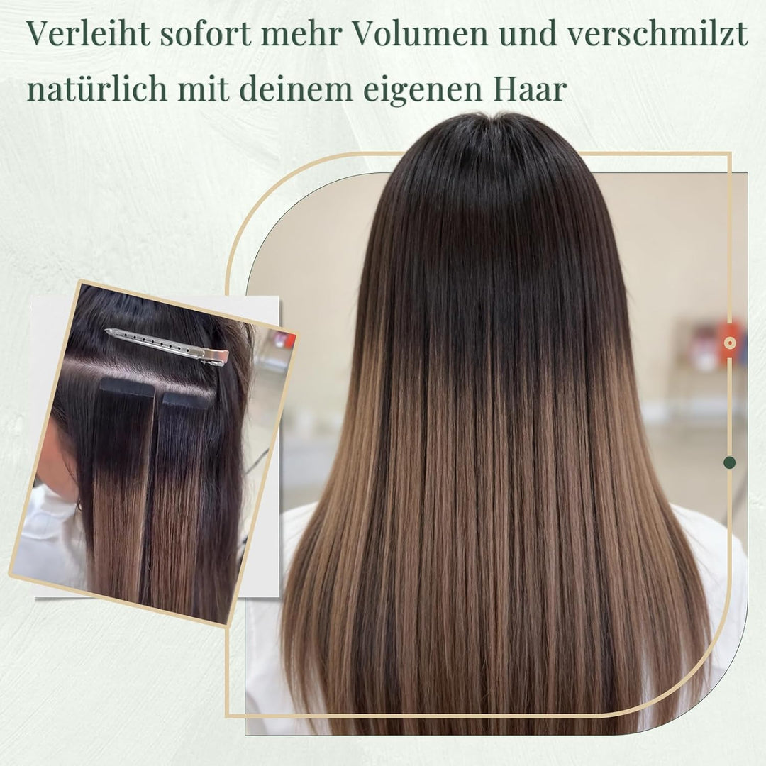 Ugeat Tape Echthaar Extensions Dunkelbraun Balayage Invisible Tape Extensions Echthaar Aschblond Omb
