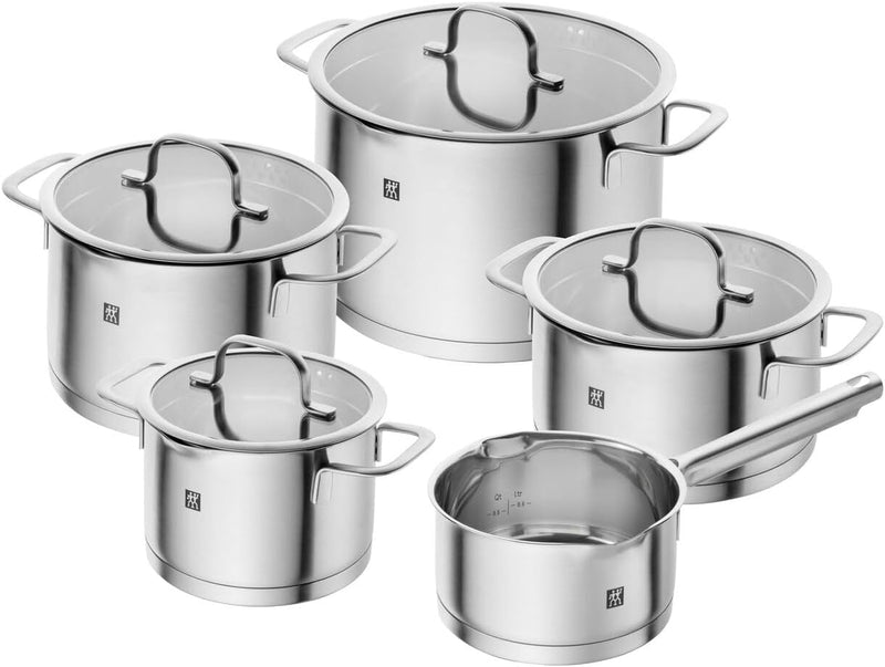 ZWILLING TrueFlow Kochtopfset, 5-teilig, Mit Ausgiessfunktion, Induktionsgeeignet, Edelstahl, Silber