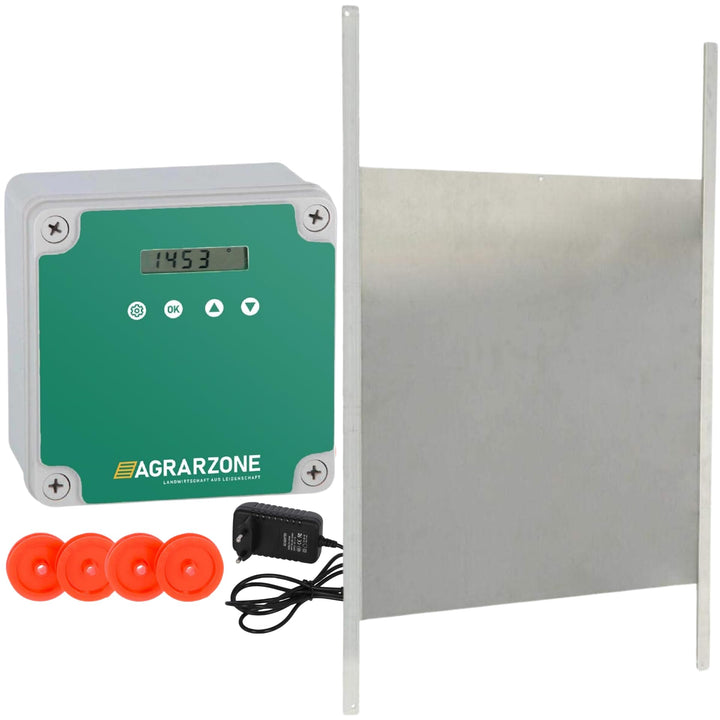 Agrarzone automatische Hühnertür Hühnerklappe mit Schieber 43 x 40 cm | Türöffner Hühnerstall mit Ze