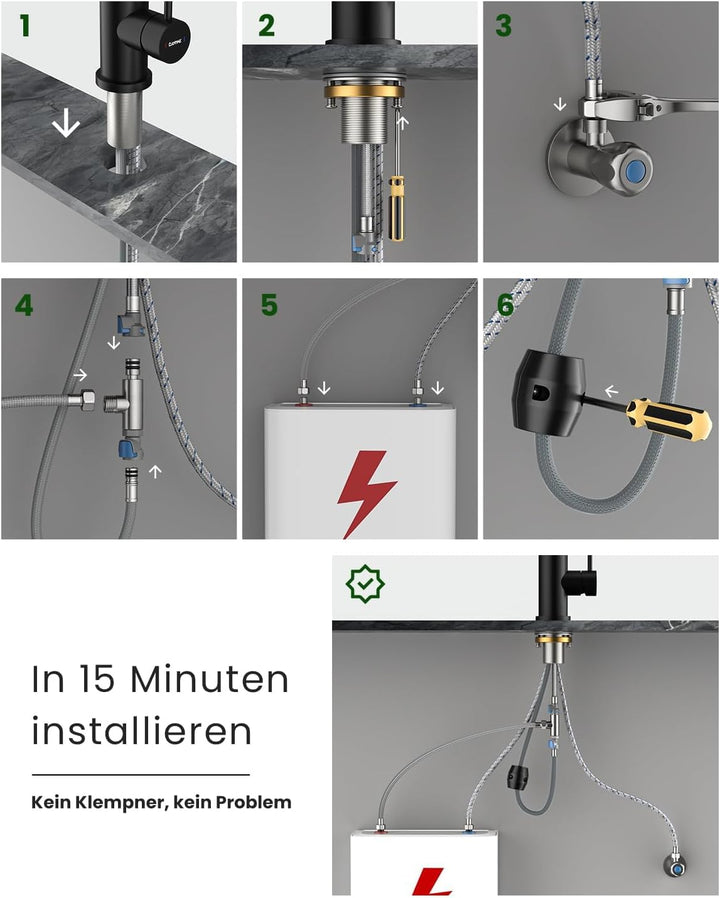 DAYONE Niederdruck Armatur Küche Schwarz, Küchenarmatur Ausziehbar mit 3 Strahlarten, Edelstahl Misc
