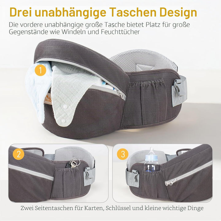 Viedouce Hüftsitz Baby, Ergonomische Hüfttrage Trageshilfe mit Sicherheitsgurt Schutz für Babys und