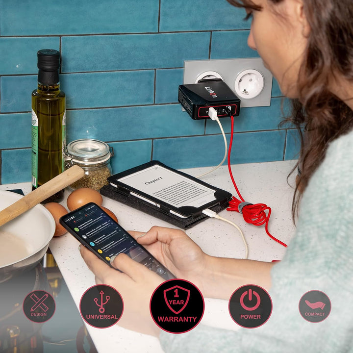 LinkOn Ganius 140W PD3.1 Wandladegerät mit GaN-Technologie, 140W/100W USB-C und 20W QC3.0 USB-A, 3-P