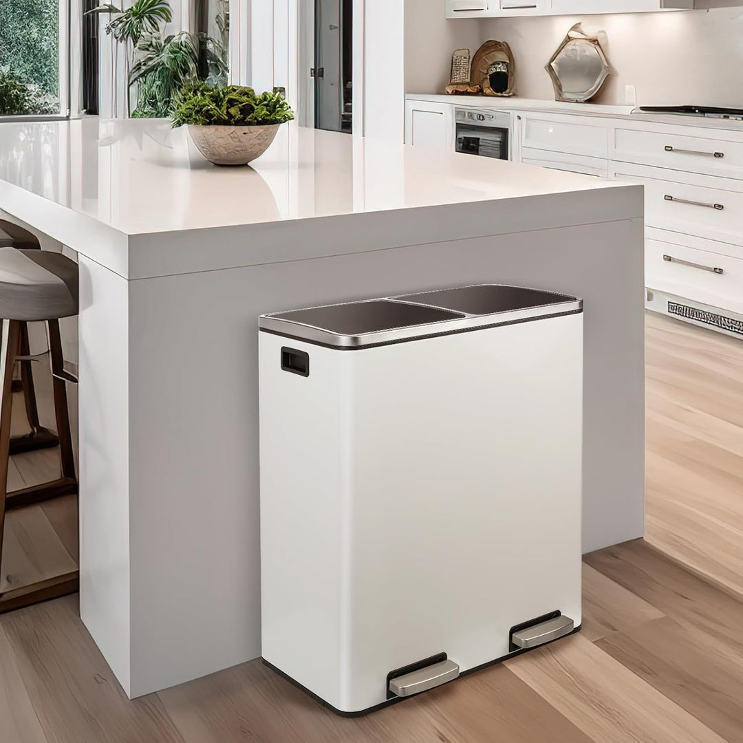 LIFERUN Mülleimer 2 Fächer, Abfalleimer Küche 60L (2x 30 Liter), aus Metall, mit Softclose Deckel, 2