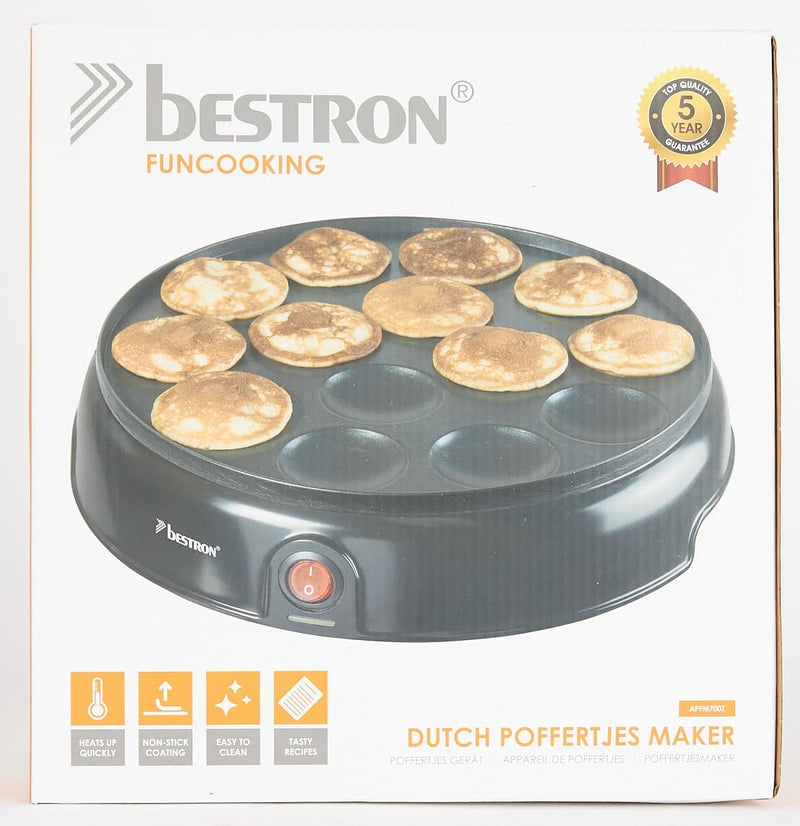 Bestron Poffertjes Maker im Retro Design, Mini Pfannkuchen Automat, mit Antihaftbeschichtung, Sweet