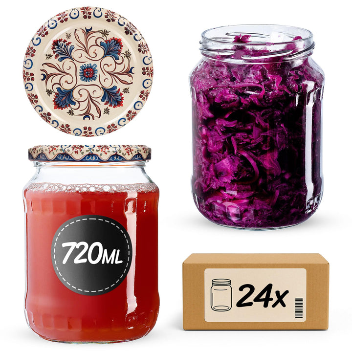 KADAX 24er Set Einmachgläser 720ml TO82, Grosse Sturzgläser mit Schraubdeckel, Einkochgläser Ferment
