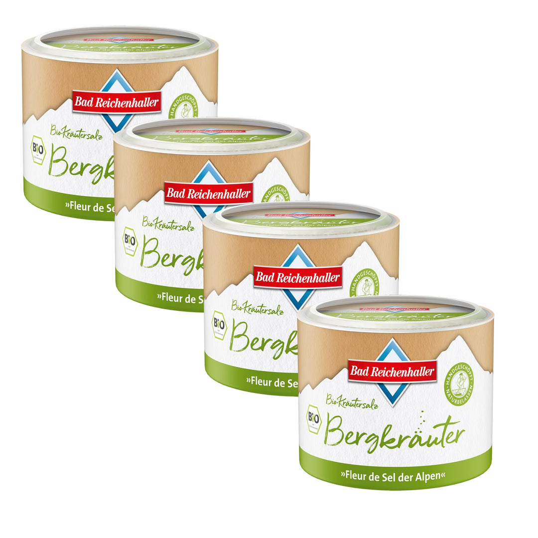 Bad Reichenhaller Fleur de Sel der Alpen Bergkräuter 4x90g | Premium Salz Gewürzmischung mit Bio-Gew