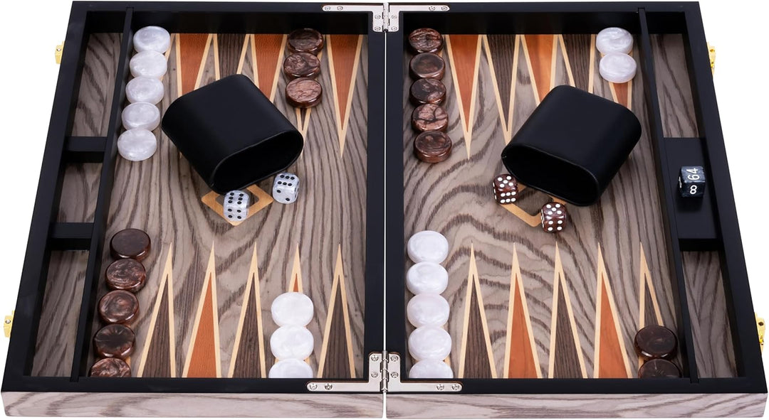Engelhart- 250542 - Luxus-Backgammon 15 Zoll – Ebenholzfurnier lackiert – grau 15 Zoll Ebenholzgrau,
