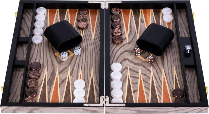 Engelhart- 250542 - Luxus-Backgammon 15 Zoll – Ebenholzfurnier lackiert – grau 15 Zoll Ebenholzgrau,
