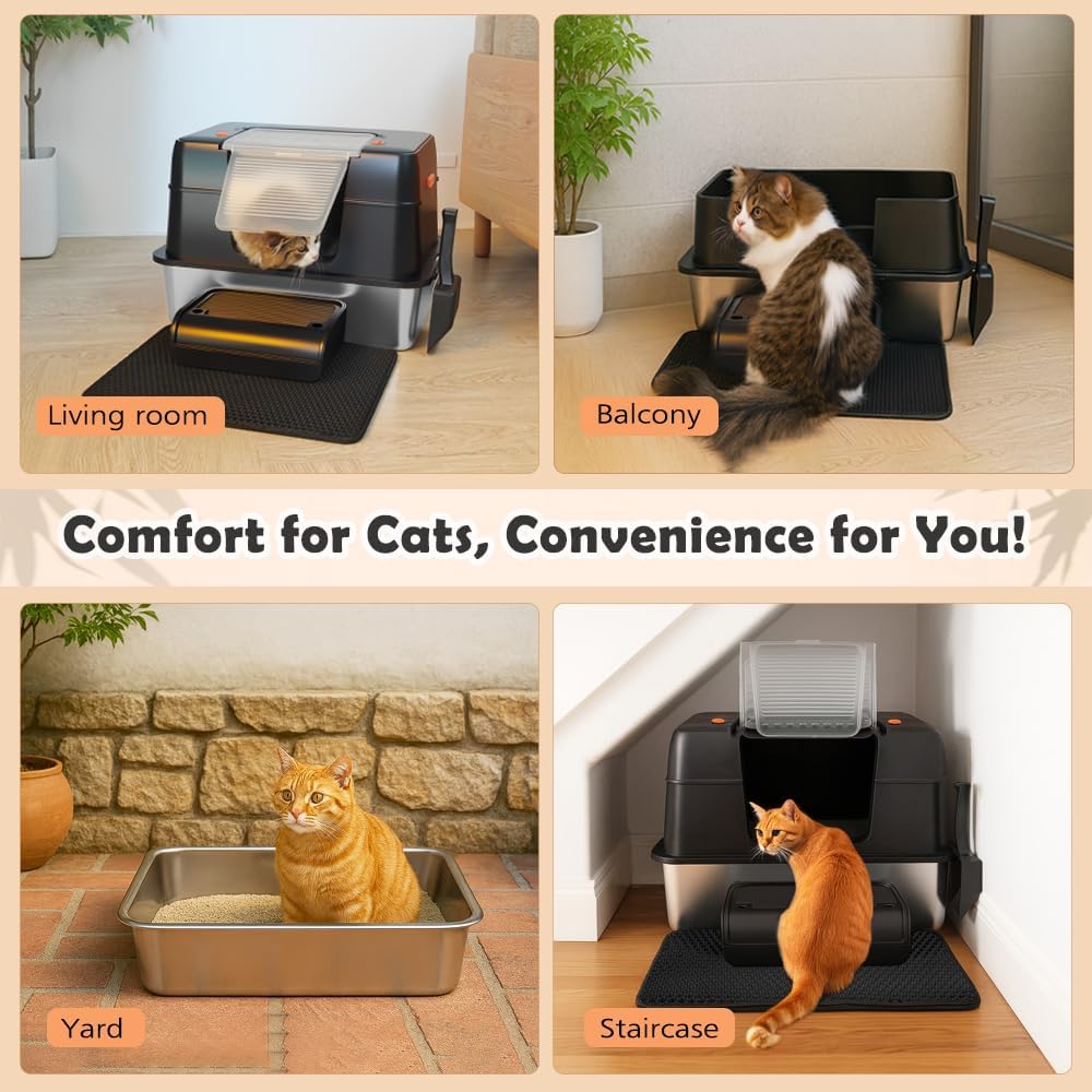 Vivifying Katzenklo Edelstahl mit Deckel, XXL Leicht zu Reinigen und Geruchsresistent Katzentoilette