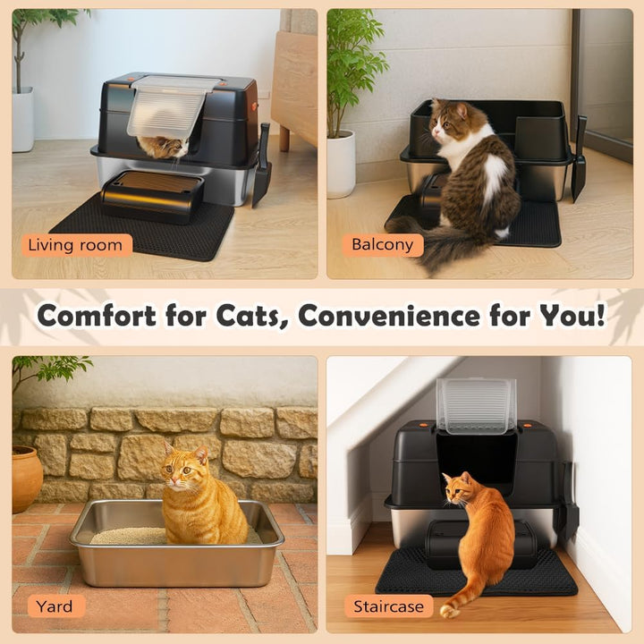 Vivifying Katzenklo Edelstahl mit Deckel, XXL Leicht zu Reinigen und Geruchsresistent Katzentoilette
