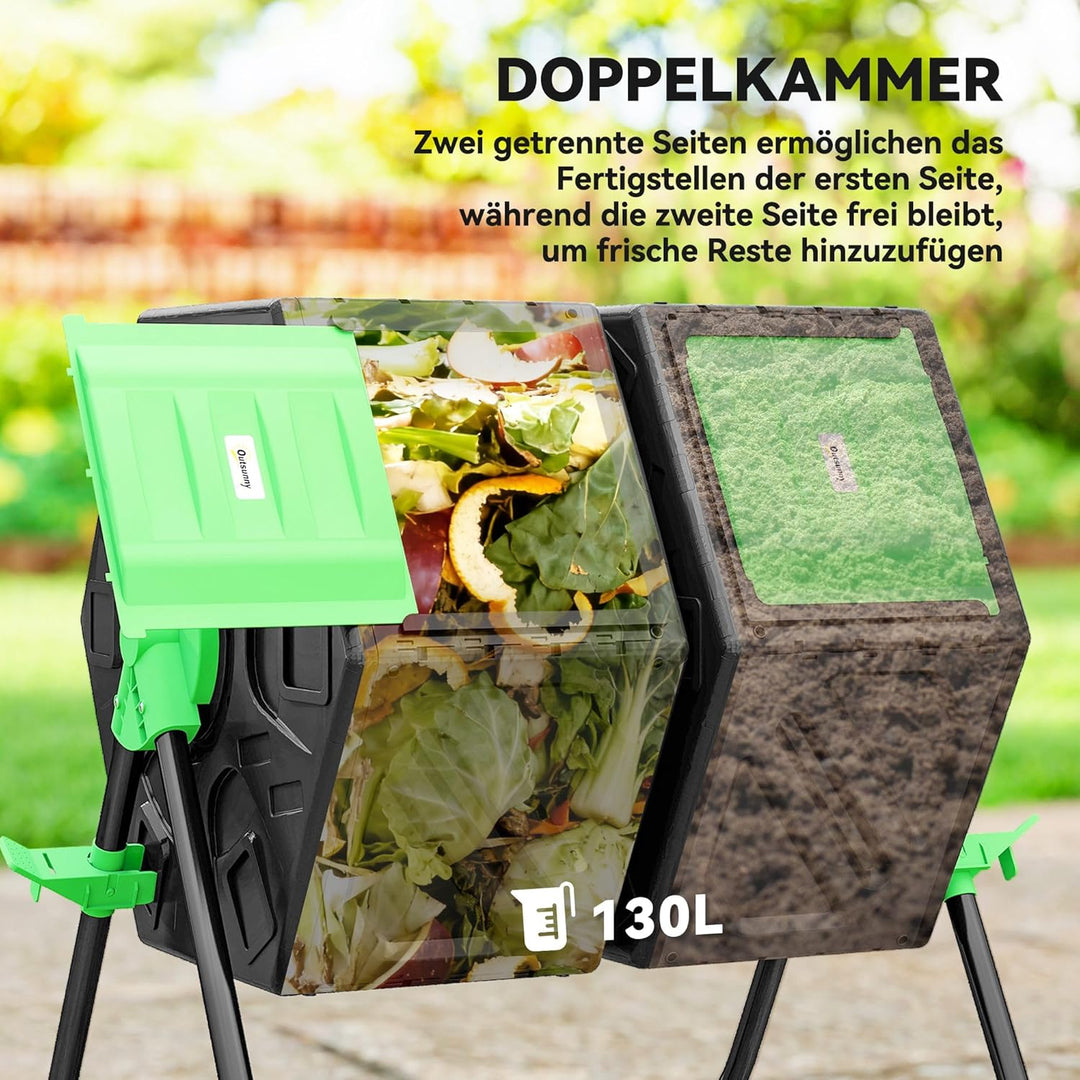Outsunny Komposter 130 Liter, 67 x 60 x 77cm 360° Drehbar Schnellkomposter mit 24 Lüftungslöcher, Th