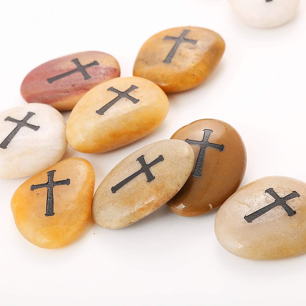 ROCKIMPACT 24 Stück Kreuz Steine mit Kreuz Glück Gravierte Steine Gravur Inspirierende Steine Glücks