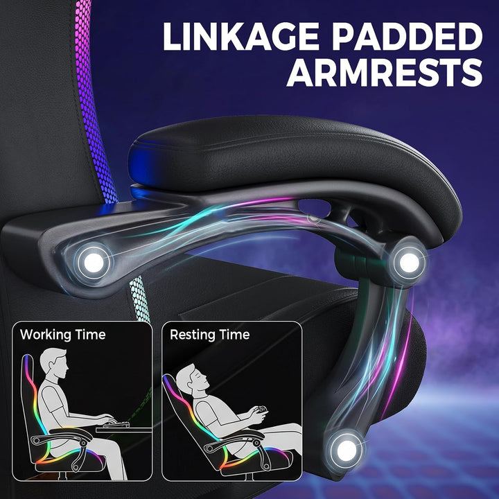 GTPLAYER Gaming Stuhl, Bürostuhl, Gaming Chair mit LED Lichtleiste und Massgefunktion, Gamer Stuhl,