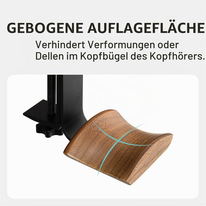 Kopfhörerhalter mit 6cm breiter Nussholz Kopfstütze, Kopfhörer Ständer Verstellbarer Klemme-auf Head