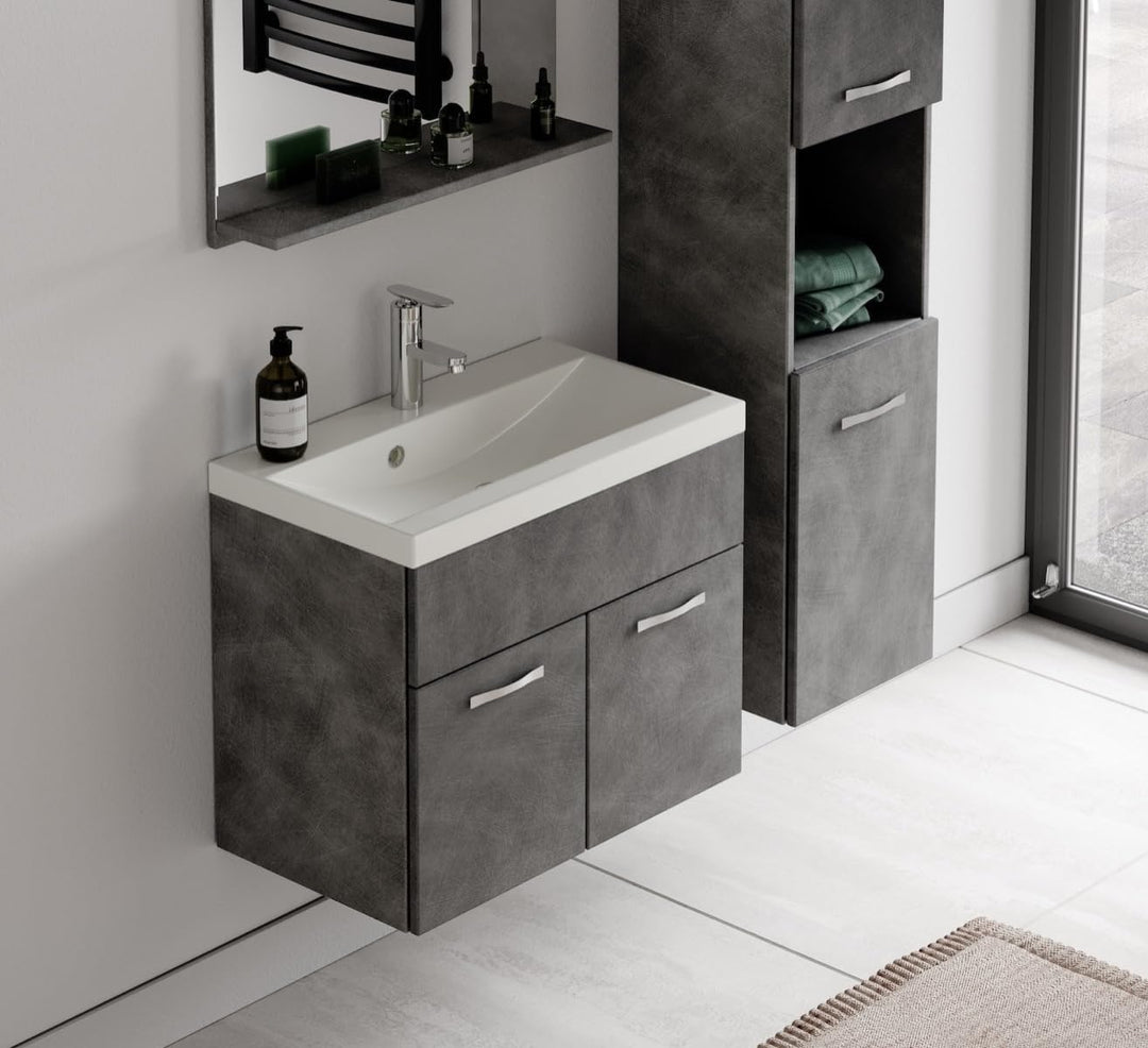 Badplaats B.V. Badezimmer Badmöbel Set Montreal 02 60cm Waschbecken Dunkelgrau - Unterschrank Wascht