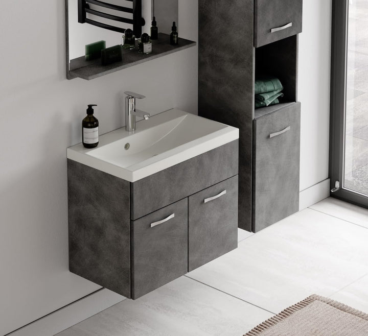 Badplaats B.V. Badezimmer Badmöbel Set Montreal 02 60cm Waschbecken Dunkelgrau - Unterschrank Wascht