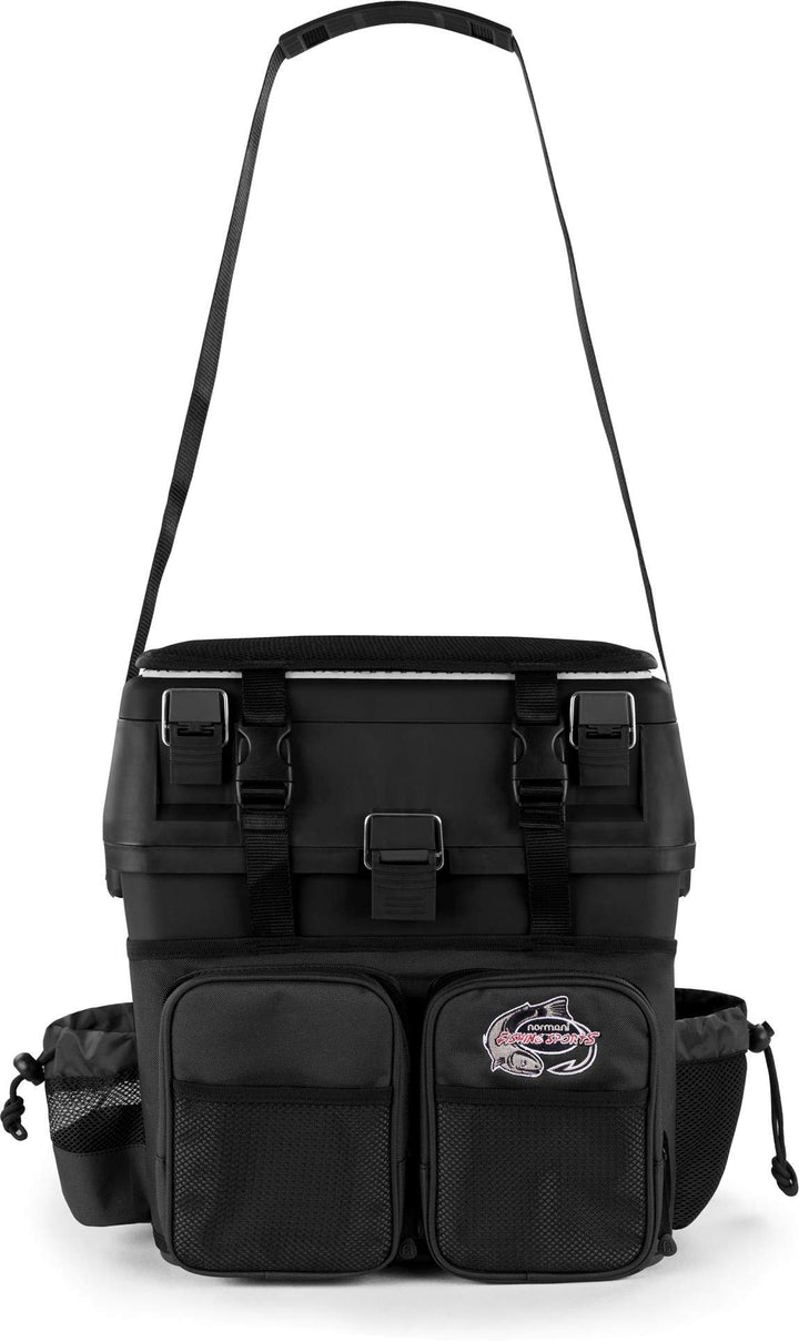 Sitzkiepe Angelrucksack Multi-Angelbox Sitz- und Gerätekasten mit Tragegurtsystem - inklusive 4 Kuns