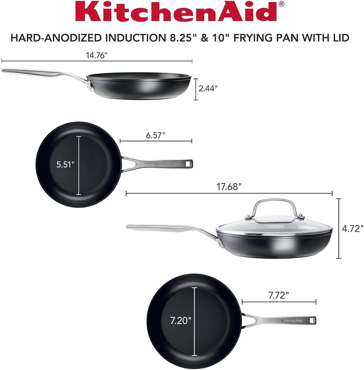 KitchenAid Bratpfannen-Set, harteloxiert, Induktion, antihaftbeschichtet, 3-teilig, Mattschwarz 3 Pi
