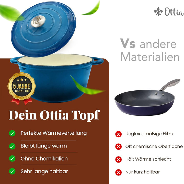 Ottia Gusseisen Topf brot backen [inkl. Gärkorb] - Emaille Topf 26cm - Dutch Oven, Brotbackform, Bro